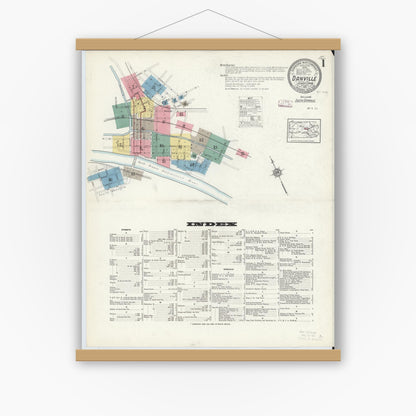 Old map wall art mockup — magnetic wood frame on white wall — Sanborn Fire Insurance Map from Danville, Montour County, Pennsylvania (1913), Sheet #0001