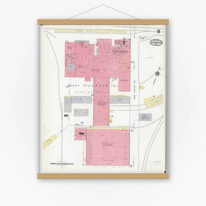 Old map wall art mockup — magnetic wood frame on white wall — Sanborn Fire Insurance Map from Dearborn, Wayne County, Michigan (1919), Sheet #0008