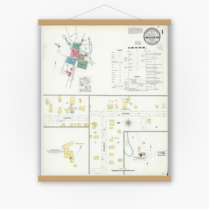 Old map wall art mockup — magnetic wood frame on white wall — Sanborn Fire Insurance Map from North Easton, Bristol County, Massachusetts (1903) - Complete Map Set