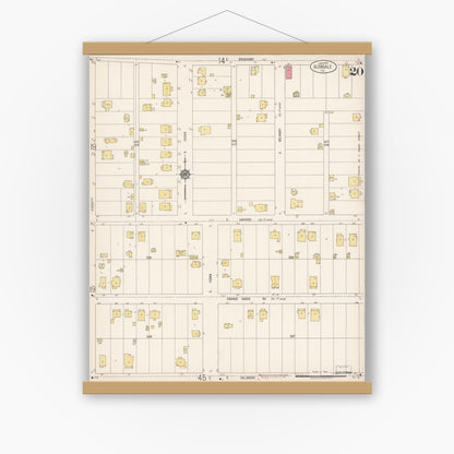 Old map wall art mockup — magnetic wood frame on white wall — Sanborn Fire Insurance Map from Glendale, Los Angeles County, California (1919), Sheet #0020