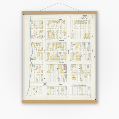 Old map wall art mockup — magnetic wood frame on white wall — Sanborn Fire Insurance Map from Ely, Saint Louis County, Minnesota (1897), Sheet #0003