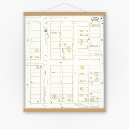 Old map wall art mockup — magnetic wood frame on white wall — Sanborn Fire Insurance Map from Coronado, San Diego County, California (1921), Sheet #0007