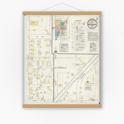Old map wall art mockup — magnetic wood frame on white wall — Sanborn Fire Insurance Map from New Bremen, Auglaize County, Ohio (1914), Sheet #0001