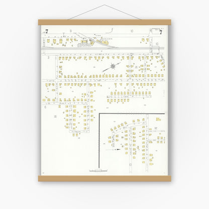 Old map wall art mockup — magnetic wood frame on white wall — Sanborn Fire Insurance Map from Kannapolis, Rowan And Cabarrus Counties, North Carolina (1932), Sheet #0007