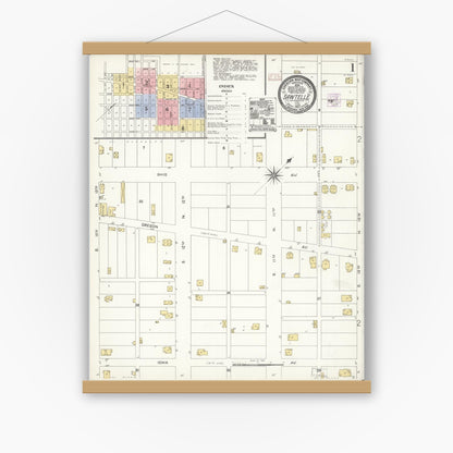 Old map wall art mockup — magnetic wood frame on white wall — Sanborn Fire Insurance Map from Sawtelle, Los Angeles County, California (1907) - Complete Map Set