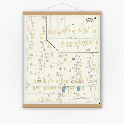 Old map wall art mockup — magnetic wood frame on white wall — Sanborn Fire Insurance Map from Daytona, Volusia County, Florida (1912), Sheet #0014
