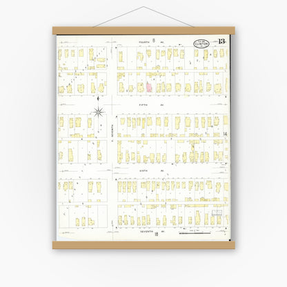 Old map wall art mockup — magnetic wood frame on white wall — Sanborn Fire Insurance Map from Clinton, Clinton County, Iowa (1909), Sheet #0013