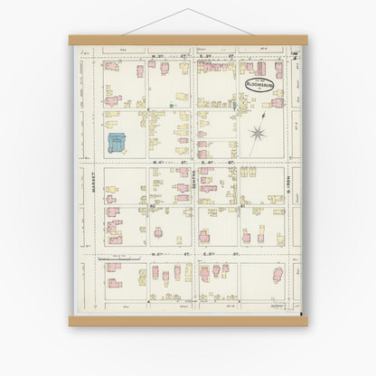 Old map wall art mockup — magnetic wood frame on white wall — Sanborn Fire Insurance Map from Bloomsburg, Columbia County, Pennsylvania (1891), Sheet #0007
