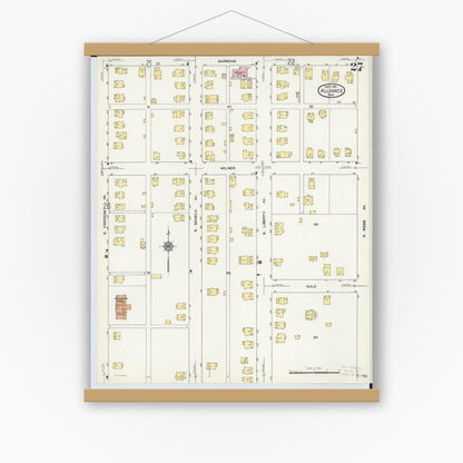 Old map wall art mockup — magnetic wood frame on white wall — Sanborn Fire Insurance Map from Alliance, Stark County, Ohio (1911), Sheet #0027