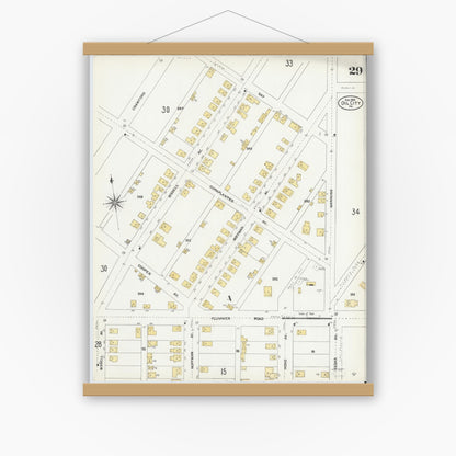 Old map wall art mockup — magnetic wood frame on white wall — Sanborn Fire Insurance Map from Oil City, Venango County, Pennsylvania (1906), Sheet #0029