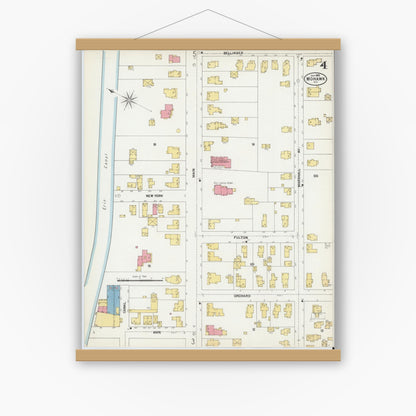 Old map wall art mockup — magnetic wood frame on white wall — Sanborn Fire Insurance Map from Mohawk, Herkimer County, New York (1902), Sheet #0004