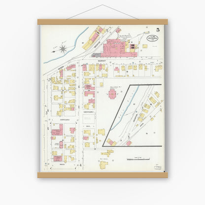 Old map wall art mockup — magnetic wood frame on white wall — Sanborn Fire Insurance Map from Aurora, Dearborn County, Indiana (1906), Sheet #0005