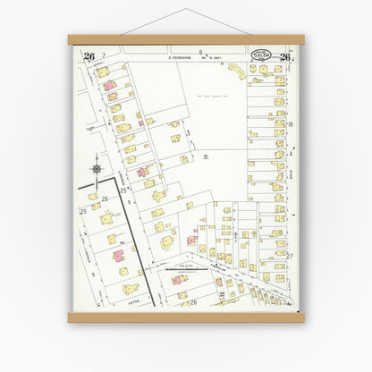Old map wall art mockup — magnetic wood frame on white wall — Sanborn Fire Insurance Map from Salem, Columbiana County, Ohio (1926), Sheet #0026
