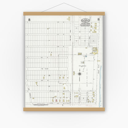 Old map wall art mockup — magnetic wood frame on white wall — Sanborn Fire Insurance Map from Pablo Beach, Duval County, Florida (1924), Sheet #0008