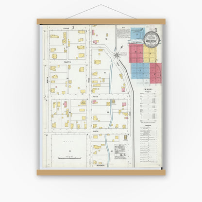 Old map wall art mockup — magnetic wood frame on white wall — Sanborn Fire Insurance Map from Batavia, Clermont County, Ohio (1904), Sheet #0001