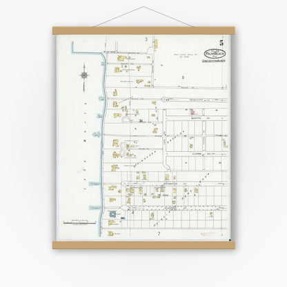 Old map wall art mockup — magnetic wood frame on white wall — Sanborn Fire Insurance Map from Palm Beach, Palm Beach County, Florida (1919), Sheet #0005