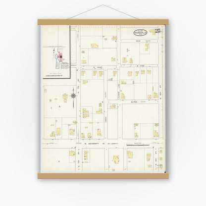 Old map wall art mockup — magnetic wood frame on white wall — Sanborn Fire Insurance Map from Gainesville, Alachua County, Florida (1913), Sheet #0025