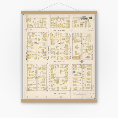 Old map wall art mockup — magnetic wood frame on white wall — Sanborn Fire Insurance Map from Escanaba, Delta County, Michigan (1921), Sheet #0018