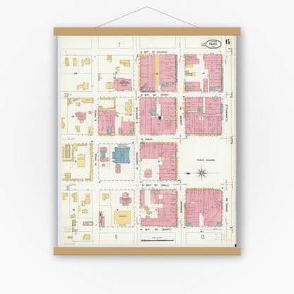 Old map wall art mockup — magnetic wood frame on white wall — Sanborn Fire Insurance Map from Paris, Lamar County, Texas (1908), Sheet #0006