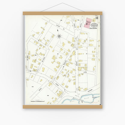 Old map wall art mockup — magnetic wood frame on white wall — Sanborn Fire Insurance Map from Dedham, Norfolk County, Massachusetts (1909), Sheet #0011