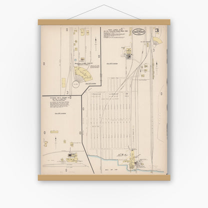 Old map wall art mockup — magnetic wood frame on white wall — Sanborn Fire Insurance Map from Deer River, Itasca County, Minnesota (1922), Sheet #0003