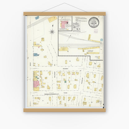 Old map wall art mockup — magnetic wood frame on white wall — Sanborn Fire Insurance Map from Lawton, Van Buren County, Michigan (1908) - Complete Map Set