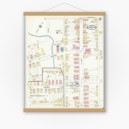Old map wall art mockup — magnetic wood frame on white wall — Sanborn Fire Insurance Map from Elizabethtown, Lancaster County, Pennsylvania (1911), Sheet #0003