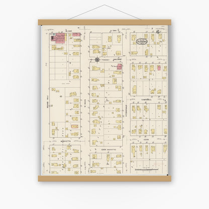 Old map wall art mockup — magnetic wood frame on white wall — Sanborn Fire Insurance Map from Durand, Shiawassee County, Michigan (1922), Sheet #0006