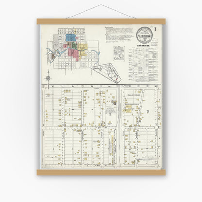 Old map wall art mockup — magnetic wood frame on white wall — Sanborn Fire Insurance Map from Fort Lauderdale, Broward County, Florida (1918) - Complete Map Set