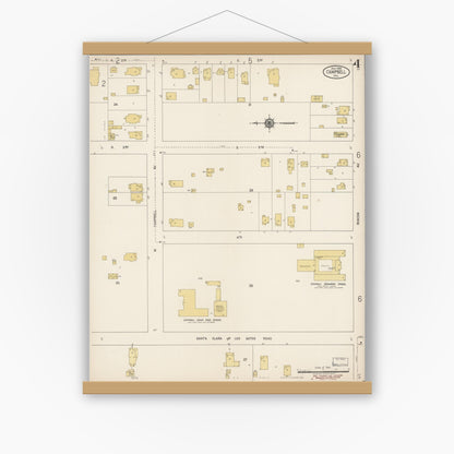 Old map wall art mockup — magnetic wood frame on white wall — Sanborn Fire Insurance Map from Campbell, Santa Clara County, California (1920), Sheet #0004