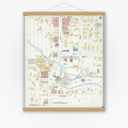 Old map wall art mockup — magnetic wood frame on white wall — Sanborn Fire Insurance Map from Fenton, Genesee County, Michigan (1901), Sheet #0003