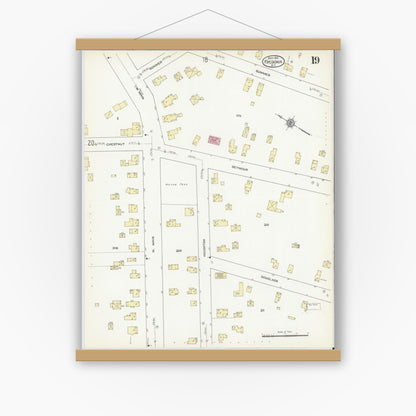 Old map wall art mockup — magnetic wood frame on white wall — Sanborn Fire Insurance Map from Fredonia, Chautauqua County, New York (1912), Sheet #0019