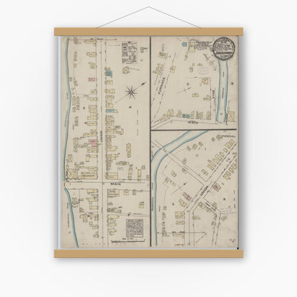 Old map wall art mockup — magnetic wood frame on white wall — Sanborn Fire Insurance Map from Shickshinny, Luzerne County, Pennsylvania (1884), Sheet #0001