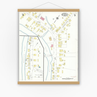 Old map wall art mockup — magnetic wood frame on white wall — Sanborn Fire Insurance Map from Blackstone, Worcester County, Massachusetts (1923), Sheet #0005
