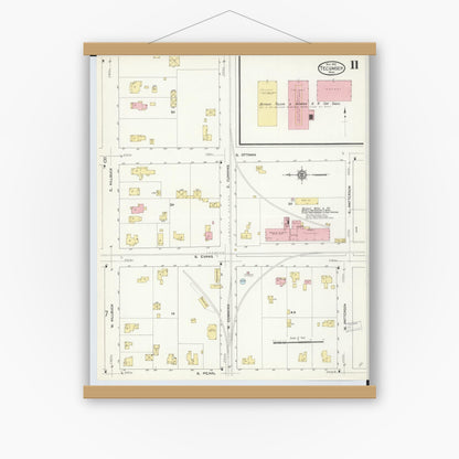 Old map wall art mockup — magnetic wood frame on white wall — Sanborn Fire Insurance Map from Tecumseh, Lenawee County, Michigan (1912), Sheet #0011