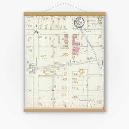 Old map wall art mockup — magnetic wood frame on white wall — Sanborn Fire Insurance Map from Sidney, Champaign County, Illinois (1898), Sheet #0001