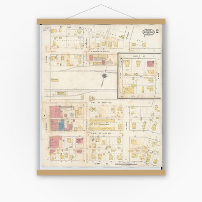 Old map wall art mockup — magnetic wood frame on white wall — Sanborn Fire Insurance Map from Norborne, Carroll County, Missouri (1933), Sheet #0002