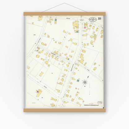 Old map wall art mockup — magnetic wood frame on white wall — Sanborn Fire Insurance Map from Weymouth, Norfolk County, Massachusetts (1904), Sheet #0018