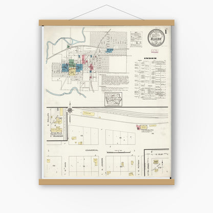 Old map wall art mockup — magnetic wood frame on white wall — Sanborn Fire Insurance Map from Algona, Kossuth County, Iowa (1913), Sheet #0001