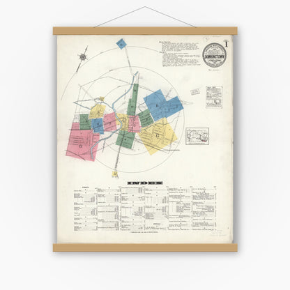 Old map wall art mockup — magnetic wood frame on white wall — Sanborn Fire Insurance Map from Downingtown, Chester County, Pennsylvania (1921), Sheet #0001