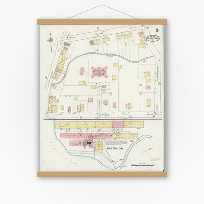 Old map wall art mockup — magnetic wood frame on white wall — Sanborn Fire Insurance Map from Tarrytown, Westchester County, New York (1915), Sheet #0009