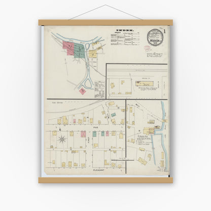 Old map wall art mockup — magnetic wood frame on white wall — Sanborn Fire Insurance Map from Morrow, Warren County, Ohio (1895) - Complete Map Set