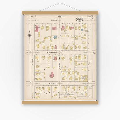 Old map wall art mockup — magnetic wood frame on white wall — Sanborn Fire Insurance Map from Tecumseh, Lenawee County, Michigan (1922), Sheet #0009
