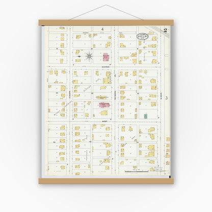 Old map wall art mockup — magnetic wood frame on white wall — Sanborn Fire Insurance Map from Shelby, Richland County, Ohio (1904), Sheet #0002