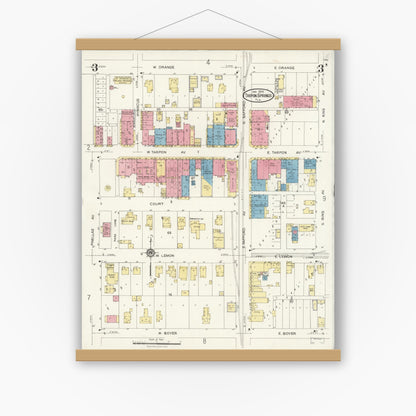 Old map wall art mockup — magnetic wood frame on white wall — Sanborn Fire Insurance Map from Tarpon Springs, Pinellas County, Florida (1926), Sheet #0003