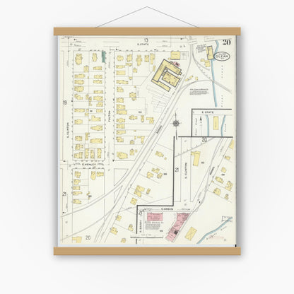 Old map wall art mockup — magnetic wood frame on white wall — Sanborn Fire Insurance Map from Olean, Cattaraugus County, New York (1909), Sheet #0020
