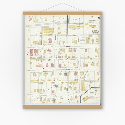 Old map wall art mockup — magnetic wood frame on white wall — Sanborn Fire Insurance Map from Versailles, Darke County, Ohio (1902), Sheet #0003