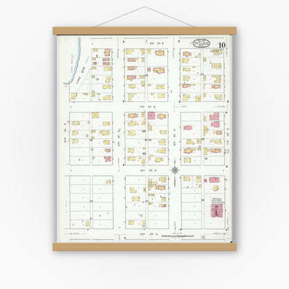 Old map wall art mockup — magnetic wood frame on white wall — Sanborn Fire Insurance Map from Saint Cloud, Stearns, Benton, and Sherburne Counties, Minnesota (1919), Sheet #0010