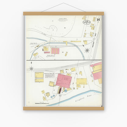 Old map wall art mockup — magnetic wood frame on white wall — Sanborn Fire Insurance Map from Tarentum, Allegheny County, Pennsylvania (1902), Sheet #0014