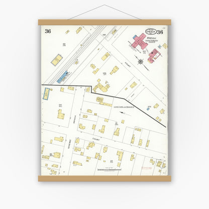 Old map wall art mockup — magnetic wood frame on white wall — Sanborn Fire Insurance Map from Oneida, Madison County, New York (1923), Sheet #0036
